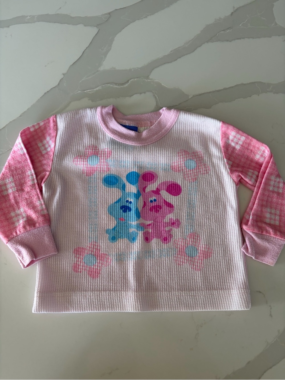 Vtg Blue's Clues Girls Pink Blue Graphic Waffle Long Sleeve shirt 12-18M